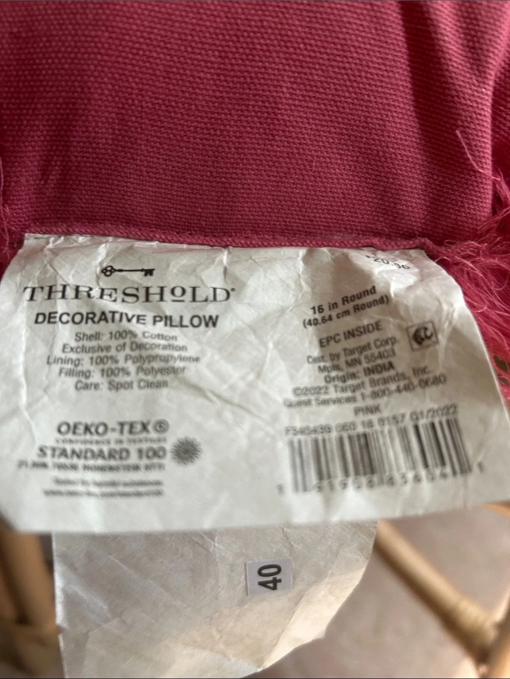Threshold 16” Round Velvet Fringe Accent Pillow - Rose Pink